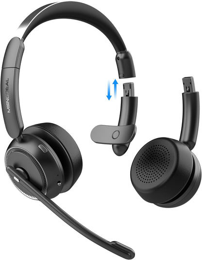 Casca call center Bluetooth 2 in 1 cu difuzor detasabil si microfon rotativ la 270°, anulare a zgomotului AI, pentru PC si smartphone