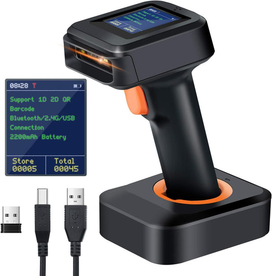 Cititor coduri de bare, scanner wireless 1D, 2D, QR cu statie de incarcare, display LED, Bluetooth, acumulator 1800 mAh, adaugare prefix si sufix, Tera HW006