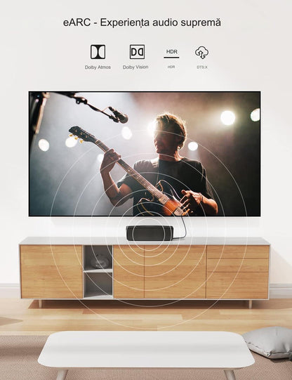 Cablu HDMI 8K @ 60Hz cu fibra optica, de 15 m, DTS: X, HDCP 2.2 & 2.3, HDR 10, eARC, 48 Gbps, compatibil cu consola PS5/4/3, Xbox, HDTV