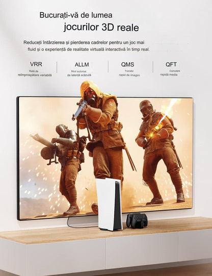Cablu HDMI 8K @ 60Hz cu fibra optica, de 15 m, DTS: X, HDCP 2.2 & 2.3, HDR 10, eARC, 48 Gbps, compatibil cu consola PS5/4/3, Xbox, HDTV