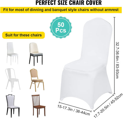 Set husa scaun 6 bucati, elastice, albe, din poliester, universale, design modern, reutilizabile, pentru nunta, petrecere, evenimente, Vevor