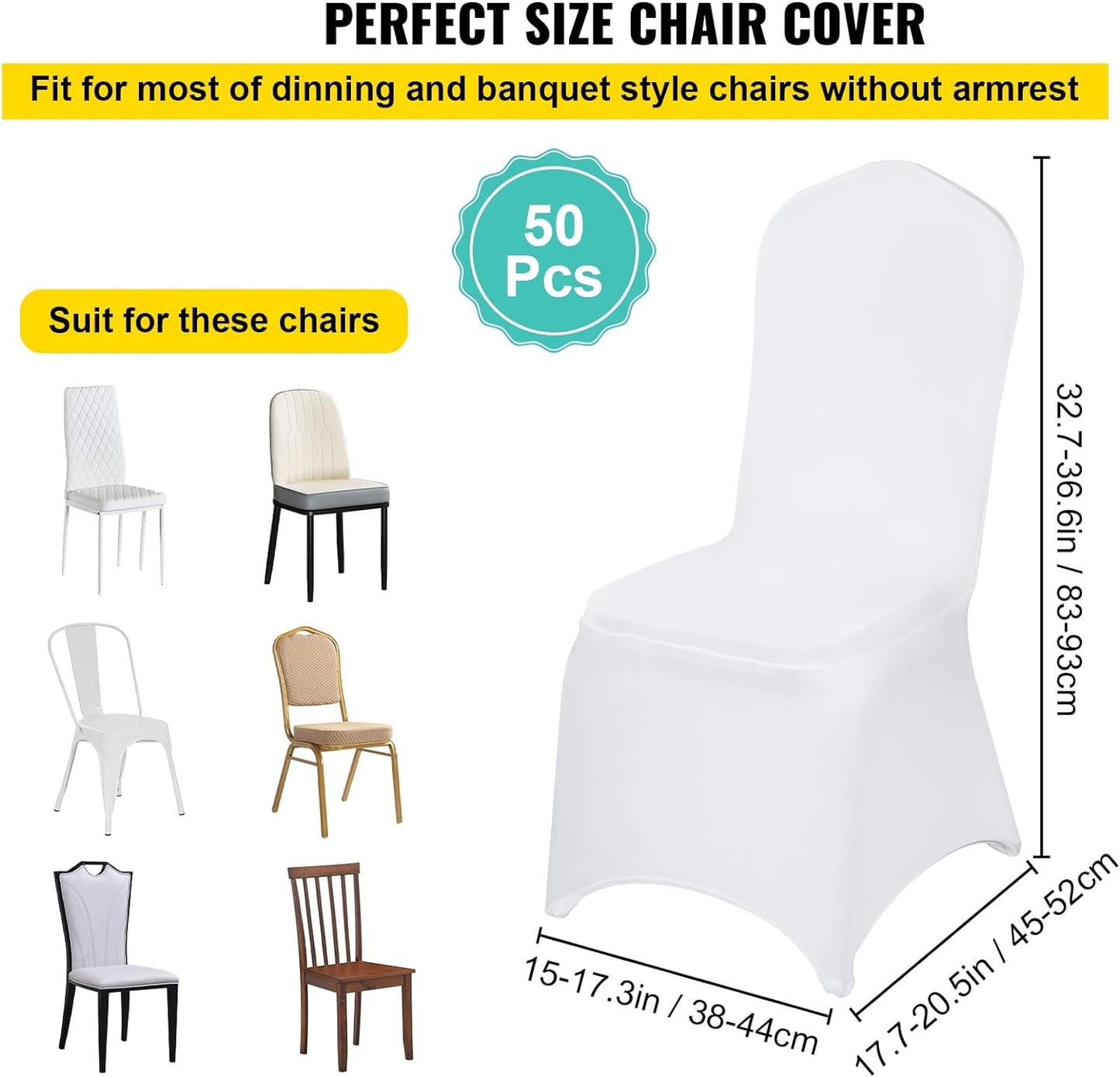 Set husa scaun 12 bucati, elastice, albe, din poliester, universale, design modern, reutilizabile, pentru nunta, petrecere, evenimente, Vevor