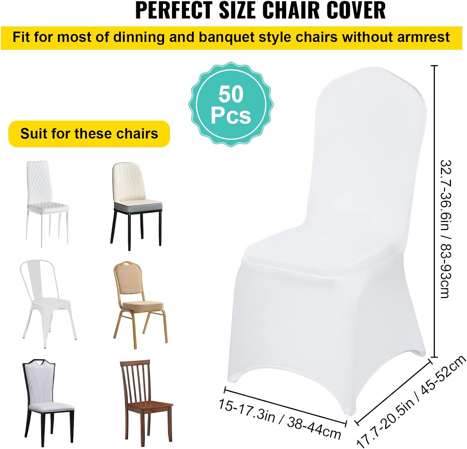 Set husa scaun 12 bucati, elastice, albe, din poliester, universale, design modern, reutilizabile, pentru nunta, petrecere, evenimente, Vevor