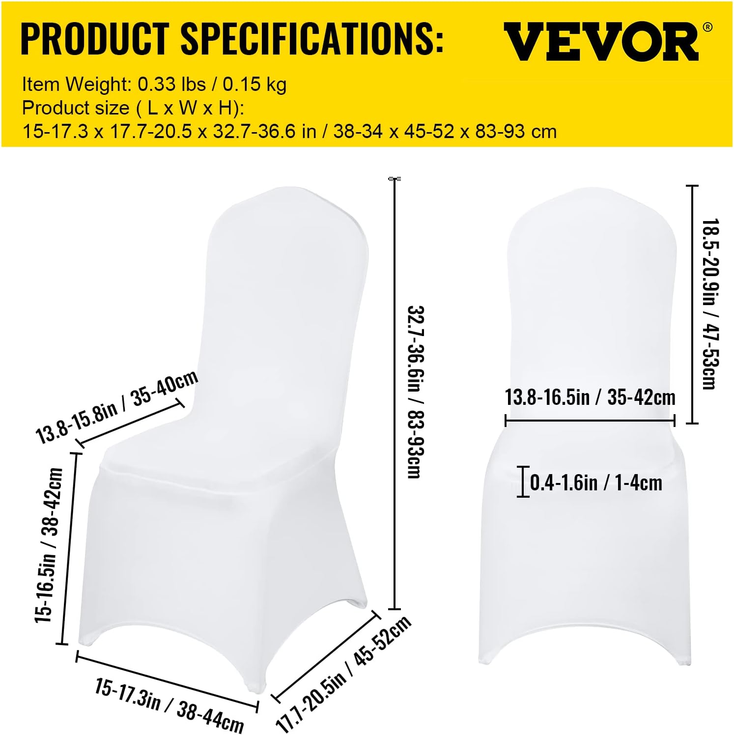 Husa scaun alba, din poliester, elastica, universala, design modern, reutilizabila, pentru nunta, petrecere, evenimente, Vevor