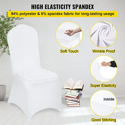 Set husa scaun 6 bucati, elastice, albe, din poliester, universale, design modern, reutilizabile, pentru nunta, petrecere, evenimente, Vevor