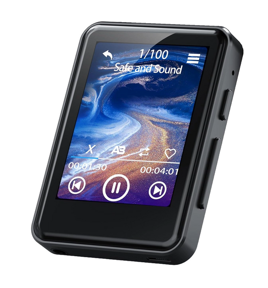 MP3 Player 128 GB cu Bluetooth 5.2, Touchscreen 2.4 inch, Sunet HiFi, Radio, Ceas cu alarma, Inregistrare voce, Difuzor, Zooaoxo
