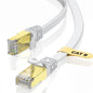 Cablu de Retea STP plat Cat 8 de 10 m, 40 Gbps/2000 MHz, capete RJ45 placate cu aur, cablu Ethernet cu cleme de fixare, pentru PS4/5, Xbox, modem, router, alb