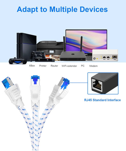 Cablu de retea S/FTP Cat 8 Ethernet de 30 m, Gigabit 40 Gbps 2000 MHz, cu fir flexibil, capete conector RJ45, pentru PS5, Xbox, comutator, laptop, router