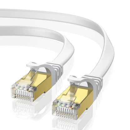 Cablu de Retea STP plat Cat 8 de 25 m, 40 Gbps/2000 MHz, capete RJ45 placate cu aur, cablu Ethernet cu cleme de fixare, pentru PS4/5, Xbox, modem, router, alb