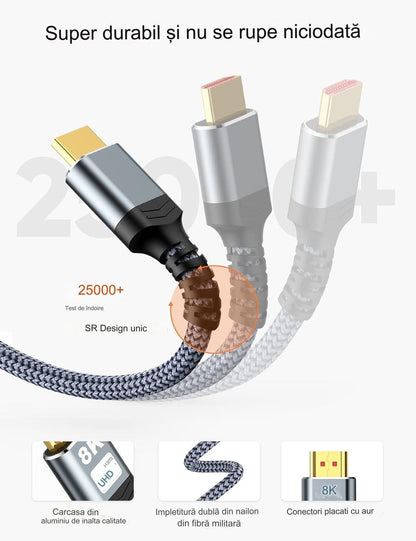 Cablu HDMI 8K @ 60Hz cu fibra optica, de 7.5 m, DTS: X, HDCP 2.2 & 2.3, HDR 10, eARC, 48 Gbps, compatibil cu consola PS5/4/3, Xbox, HDTV