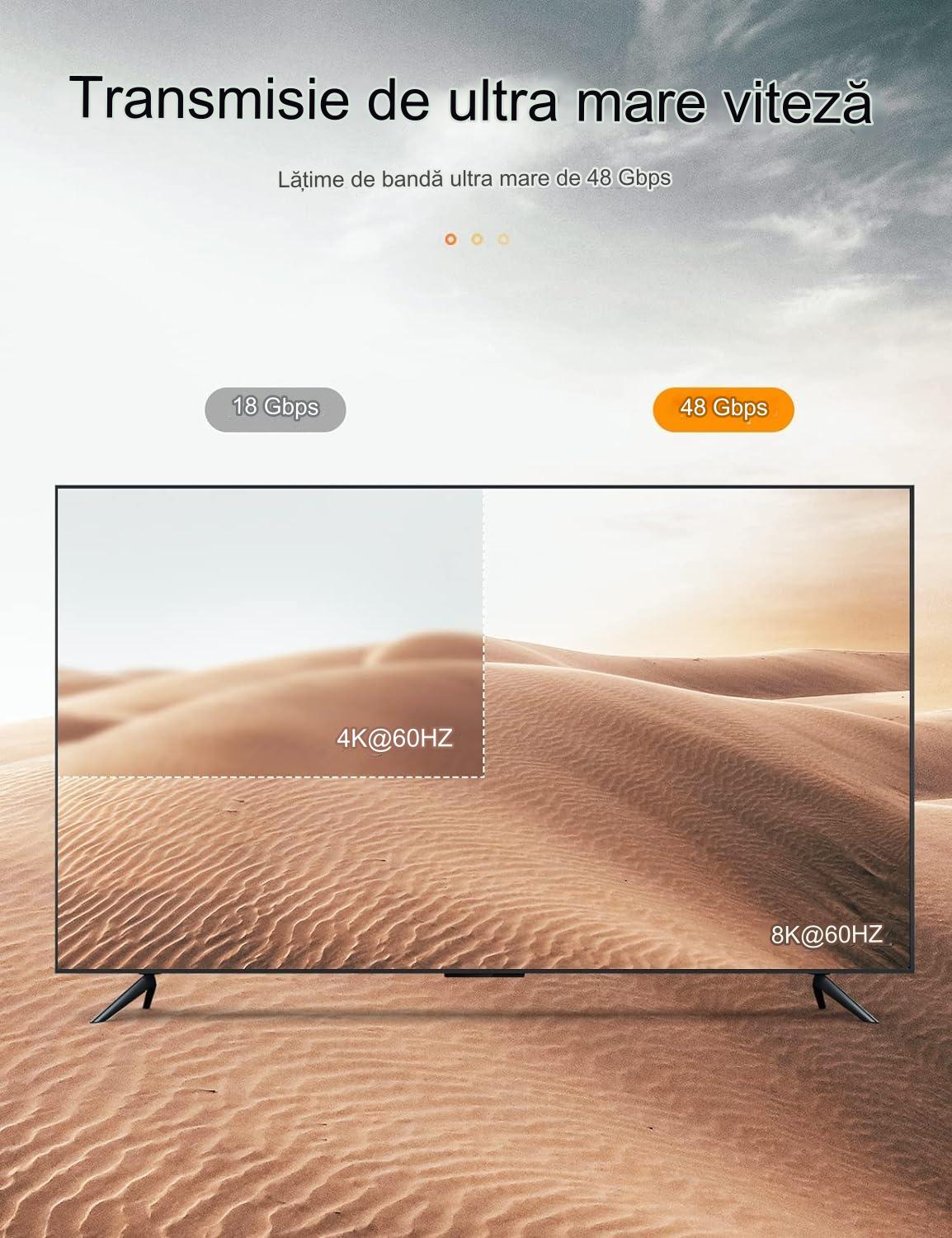 Cablu HDMI 8K @ 60Hz cu fibra optica, de 5 m, DTS: X, HDCP 2.2 & 2.3, HDR 10, eARC, 48 Gbps, compatibil cu consola PS5/4/3, Xbox, HDTV