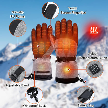 Manusi incalzite cu temperatura reglabila in 3 trepte, alimentare duala prin baterii AA sau Powerbank, functie touchscreen, impermeabila, rezistenta la vant, pentru barbati si femei