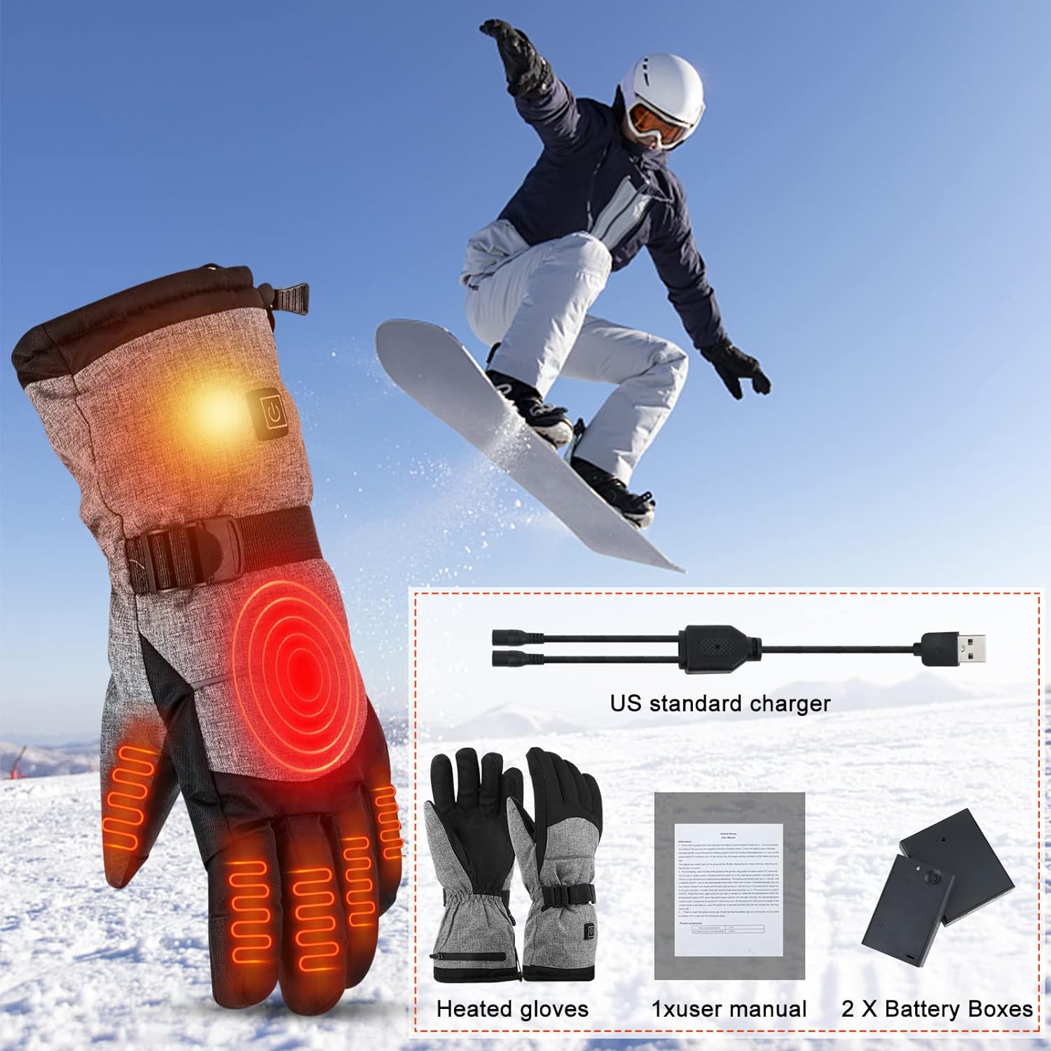 Manusi incalzite cu temperatura reglabila in 3 trepte, alimentare duala prin baterii AA sau Powerbank, functie touchscreen, impermeabila, rezistenta la vant, pentru barbati si femei