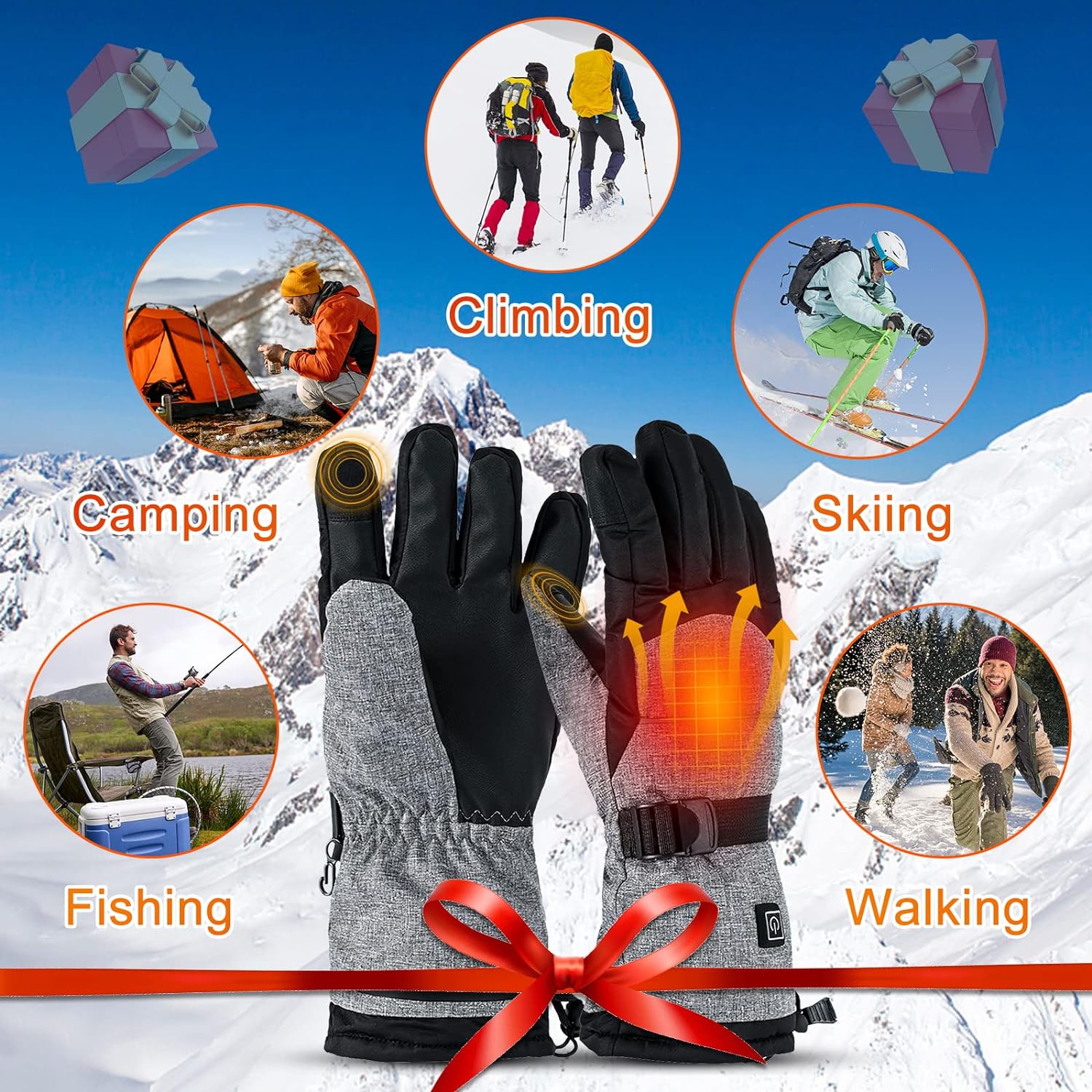 Manusi incalzite cu temperatura reglabila in 3 trepte, alimentare duala prin baterii AA sau Powerbank, functie touchscreen, impermeabila, rezistenta la vant, pentru barbati si femei