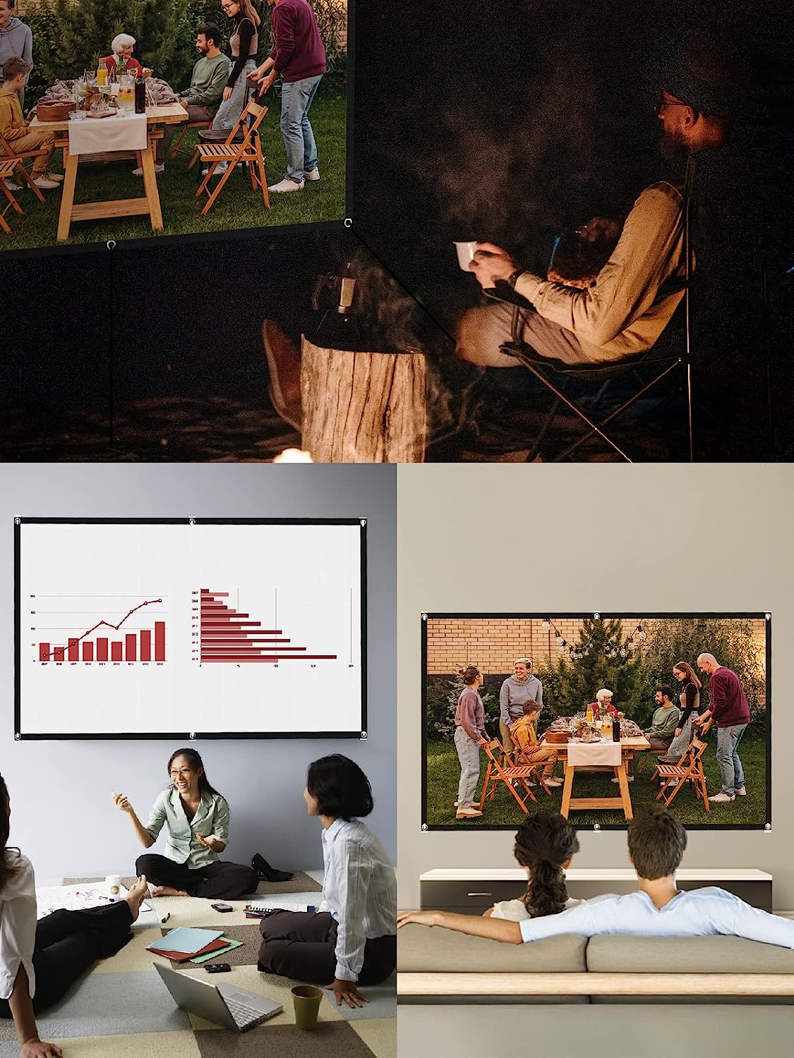 Ecran de proiectie videoproiector, HD 16:9 de 120 inch, Ultra HD 4K, cu doua fete, fara sifonare, utilizare pentru Home Cinema interior si exterior