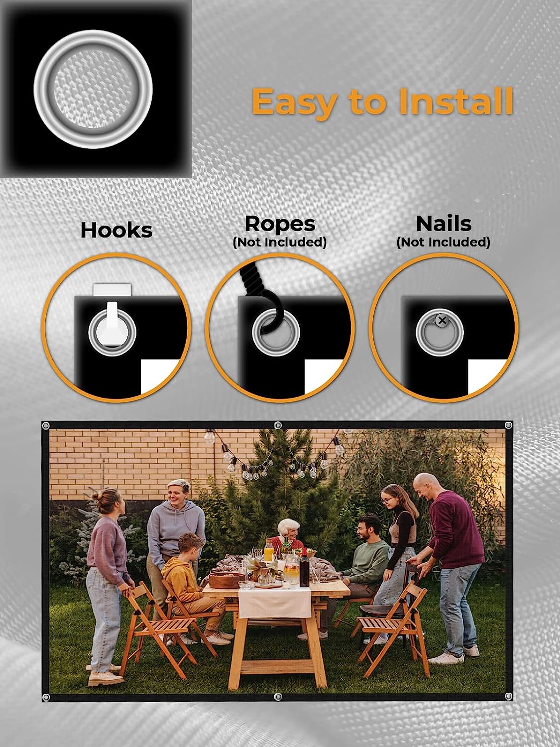Ecran de proiectie videoproiector, HD 16:9 de 120 inch, Ultra HD 4K, cu doua fete, fara sifonare, utilizare pentru Home Cinema interior si exterior