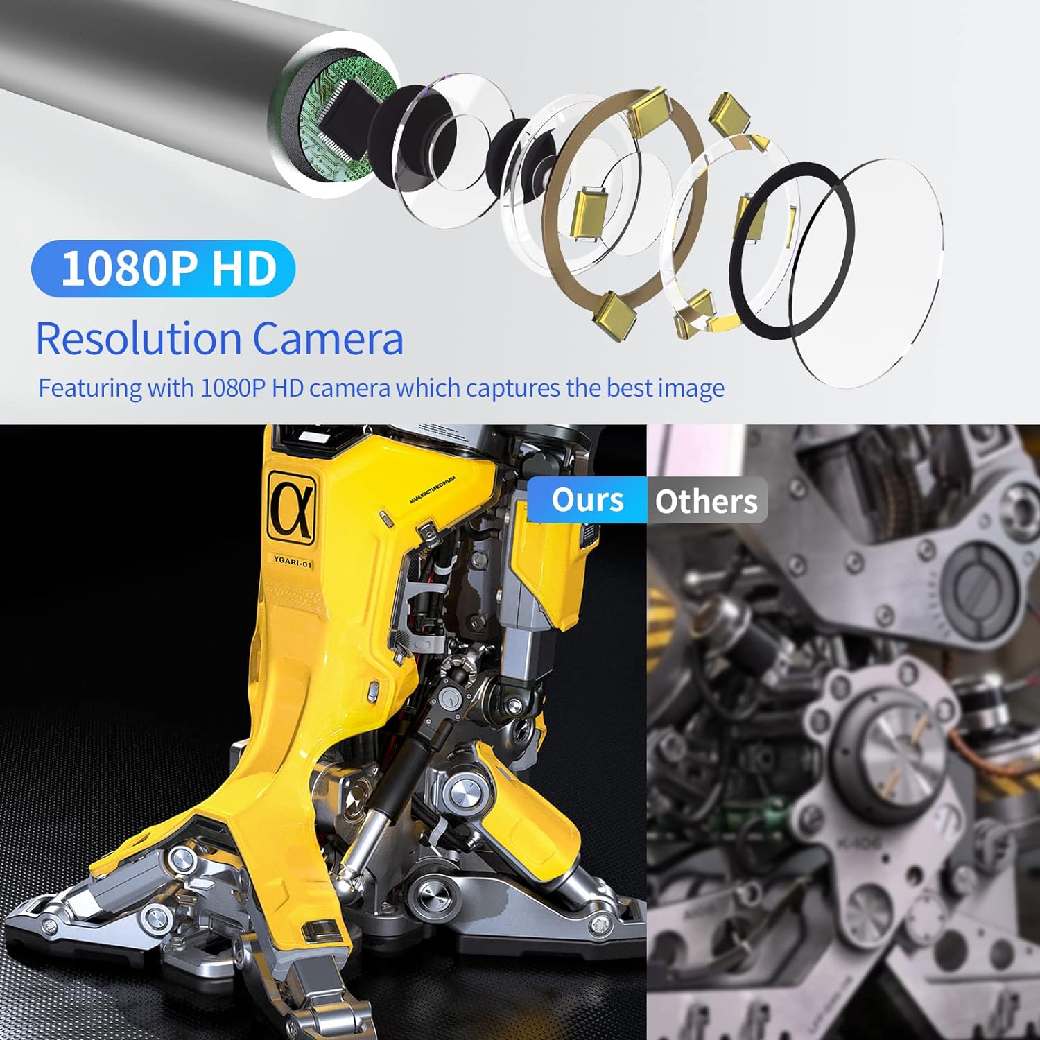 Video endoscop Wifi, camera de inspectie dubla frontal si lateral, 1080P HD, cu lumini LED, impermeabila IP68, furtun flexibil de 10m, pentru smartphone Android, iPhonef