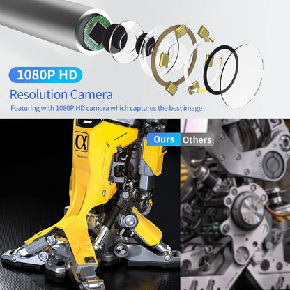 Video endoscop Wifi, camera de inspectie dubla frontal si lateral, 1080P HD, cu lumini LED, impermeabila IP68, furtun flexibil de 10m, pentru smartphone Android, iPhonef