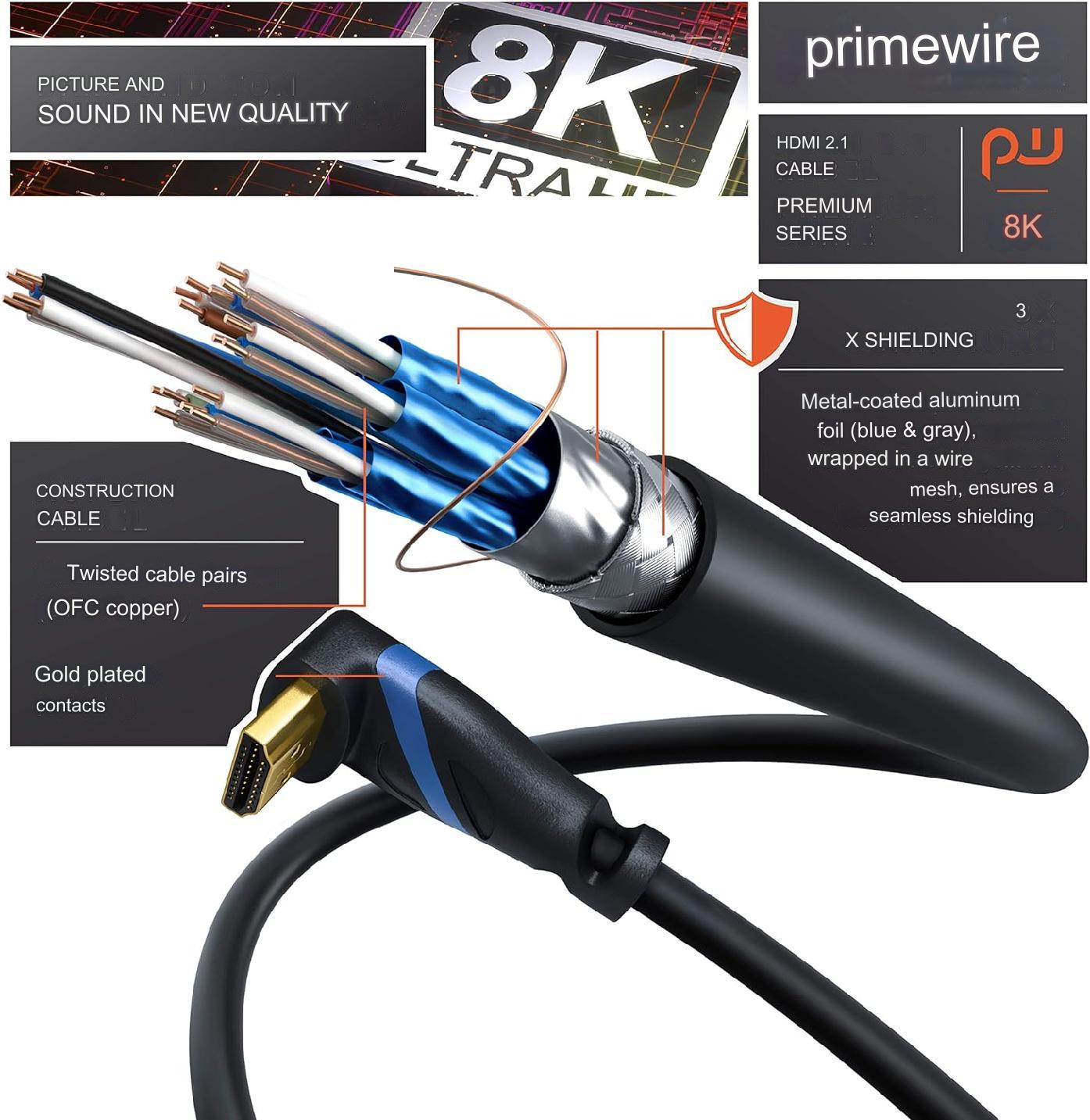 Cablu HDMI 8K @ 60 Hz Ultra HD, conector in unghi de 90°, de 3 m, DSC, DTS-HD, Dynamic HDR 10+, pentru laptop, PC, PS5/4/3, Xbox, Player Blu-ray