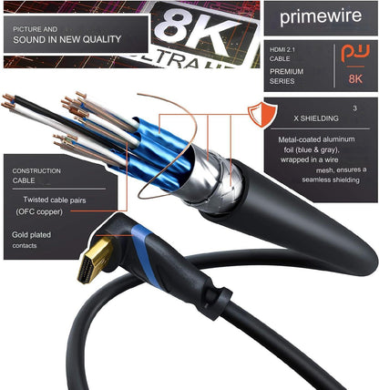 Cablu HDMI 8K @ 60 Hz Ultra HD, conector in unghi de 90°, de 3 m, DSC, DTS-HD, Dynamic HDR 10+, pentru laptop, PC, PS5/4/3, Xbox, Player Blu-ray