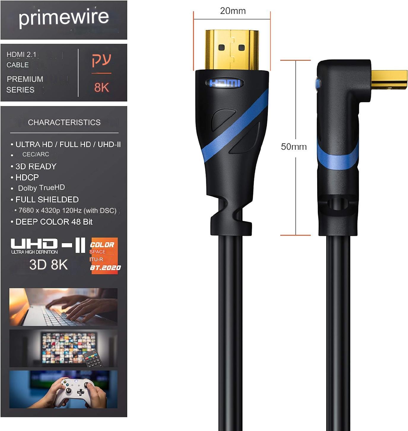 Cablu HDMI 8K @ 60 Hz Ultra HD, conector in unghi de 90°, de 3 m, DSC, DTS-HD, Dynamic HDR 10+, pentru laptop, PC, PS5/4/3, Xbox, Player Blu-ray