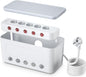 Organizator de cabluri tip cutie cu prelungitor cu 5 prize si intrerupatoare individuale AC 250V, 16A, 4000 W, 4 sloturi USB, Baby Safe, cu fante de agatare in perete, 29 x 14 x 14 cm