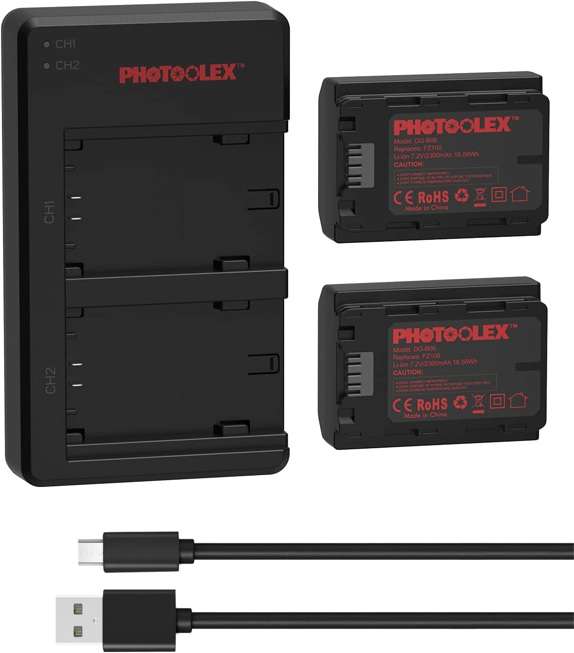 Set 2 acumulatori NP-FZ100 2300 mAh si incarcator cu 2 porturi si indicator LED, pentru camere digitale Sony Alpha A9/A9R, 7RM4, A7RM3, A7RIII, Alpha 7M3, Alpha 6600, Alpha 9S, A7R3 a7 III D