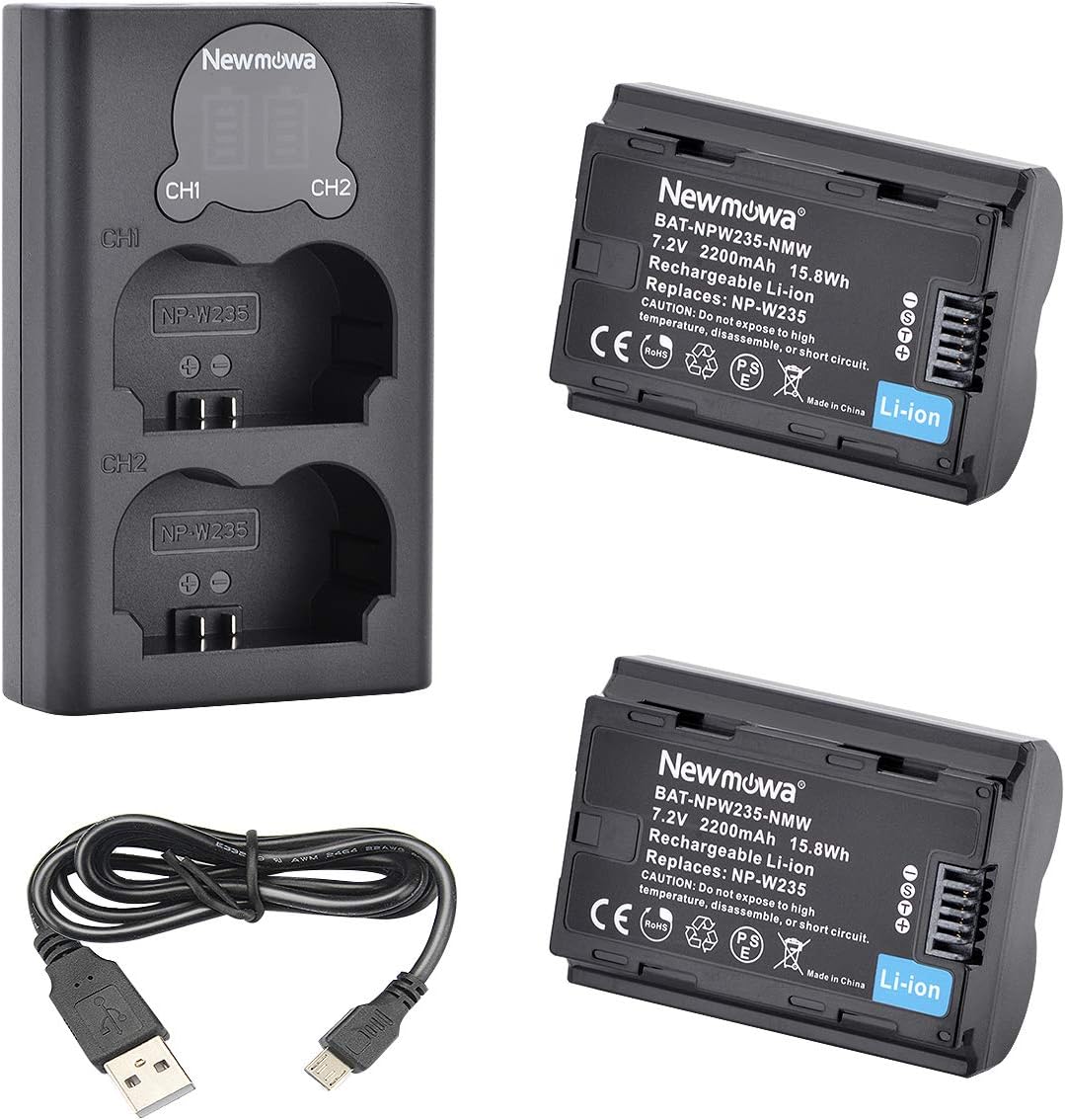 Set de 2 acumulatori NP-W235 7.2 V, 2200 mAh, 15.8 Wh si incarcator cu 2 porturi si display LCD, pentru Fujifilm X-T4
