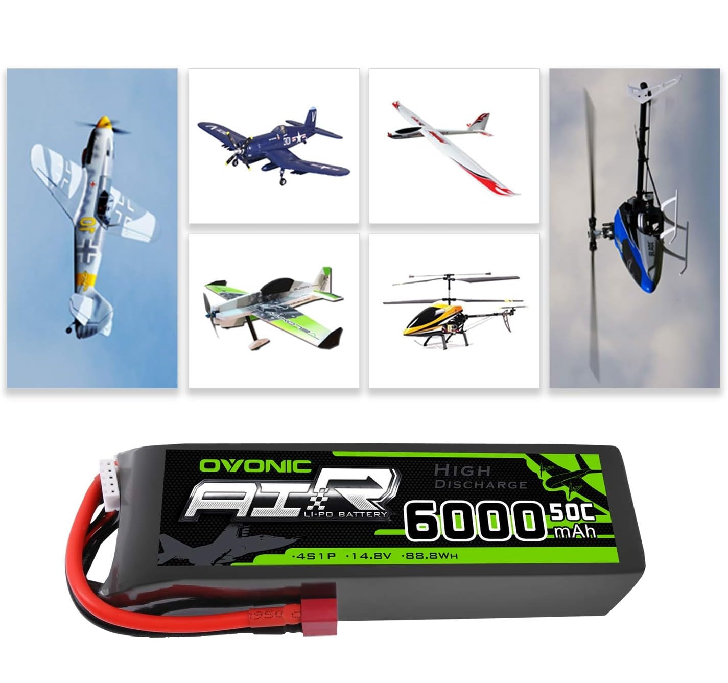 Baterie Lipo 4S 14.8 V, 6000 mAh cu conector Deans T Plug, pentru FPV UAV RC, masina, avion, drona, elicopter
