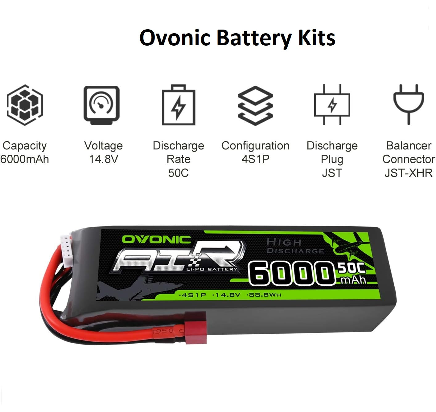 Baterie Lipo 4S 14.8 V, 6000 mAh cu conector Deans T Plug, pentru FPV UAV RC, masina, avion, drona, elicopter