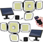 Set de 2 lampa solara LED cu panou solar telecomanda si senzor de miscare, unghi larg de 270°, 2000LM 6500K, 3 moduri iluminare, impermeabile IP65, cu fir de 5 m