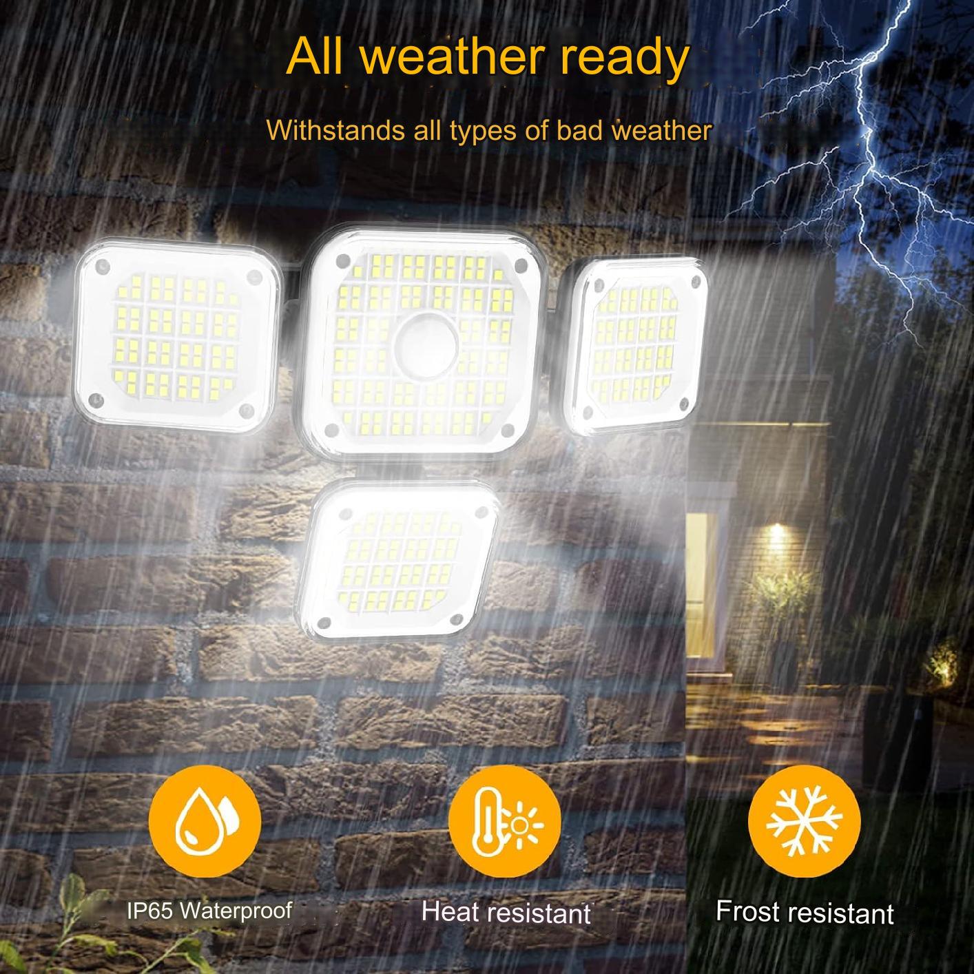 Set de 2 lampa solara LED cu panou solar telecomanda si senzor de miscare, unghi larg de 270°, 2000LM 6500K, 3 moduri iluminare, impermeabile IP65, cu fir de 5 m