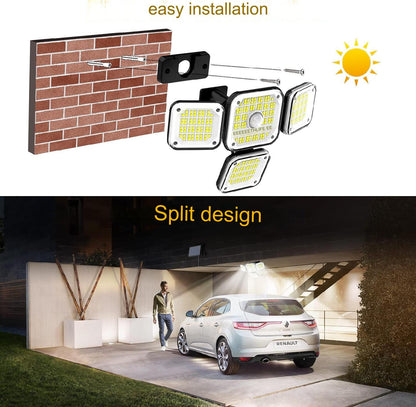 Set de 2 lampa solara LED cu panou solar telecomanda si senzor de miscare, unghi larg de 270°, 2000LM 6500K, 3 moduri iluminare, impermeabile IP65, cu fir de 5 m