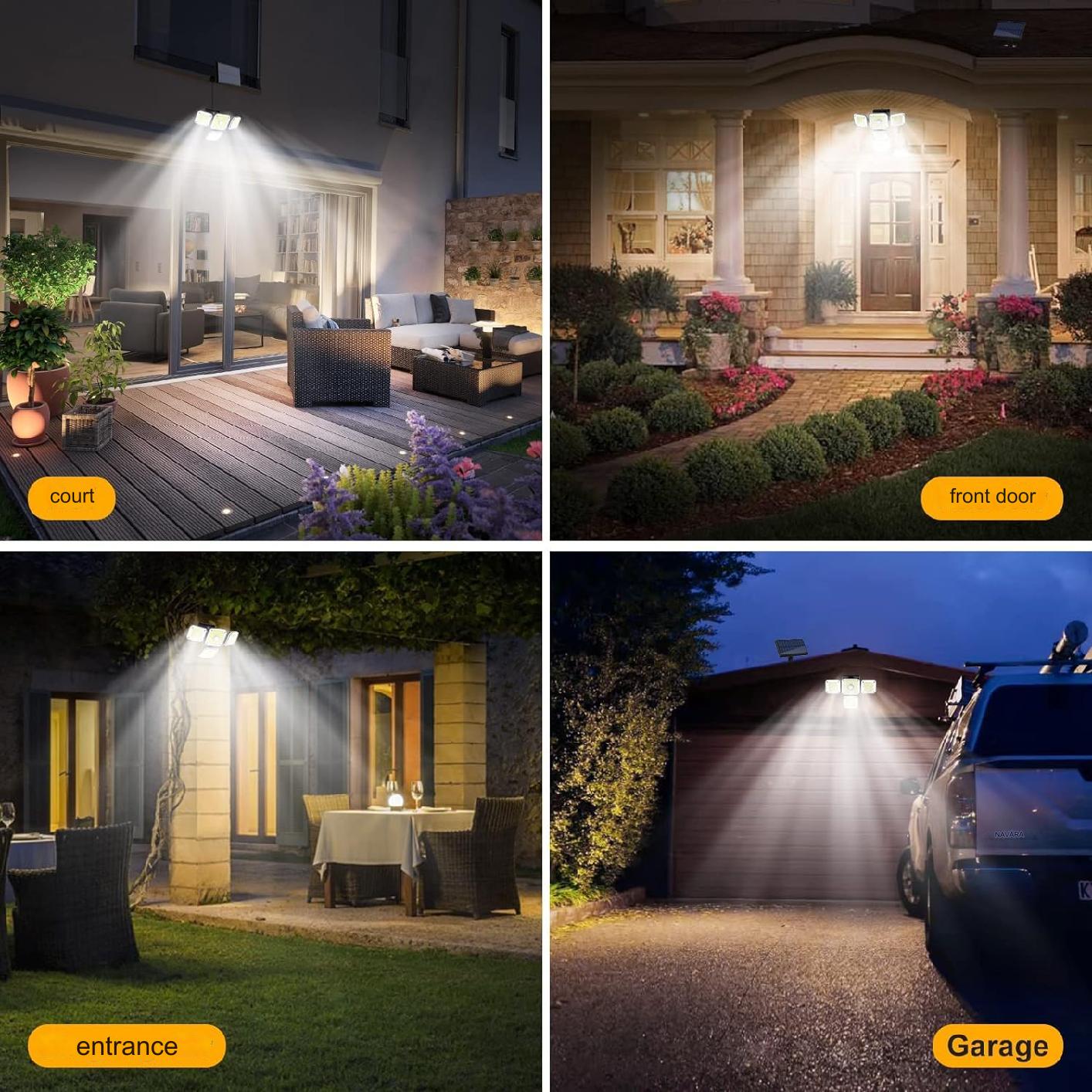 Set de 2 lampa solara LED cu panou solar telecomanda si senzor de miscare, unghi larg de 270°, 2000LM 6500K, 3 moduri iluminare, impermeabile IP65, cu fir de 5 m