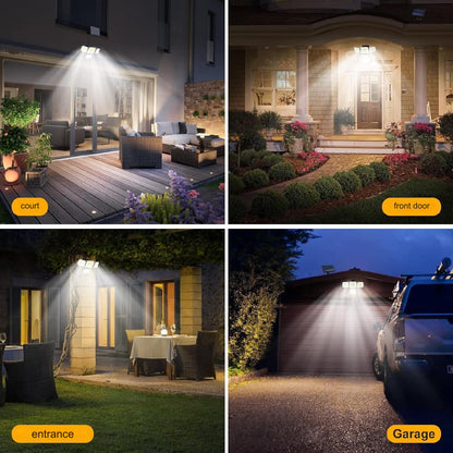 Set de 2 lampa solara LED cu panou solar telecomanda si senzor de miscare, unghi larg de 270°, 2000LM 6500K, 3 moduri iluminare, impermeabile IP65, cu fir de 5 m