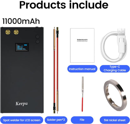 Aparat de sudura in puncte portabil, cu ecran LCD, acumulator 11000 mAh, 70 viteze reglabile, banda de nichel de 5 m, incarcare USB-C, protectie la supraincalzire, Kerpu