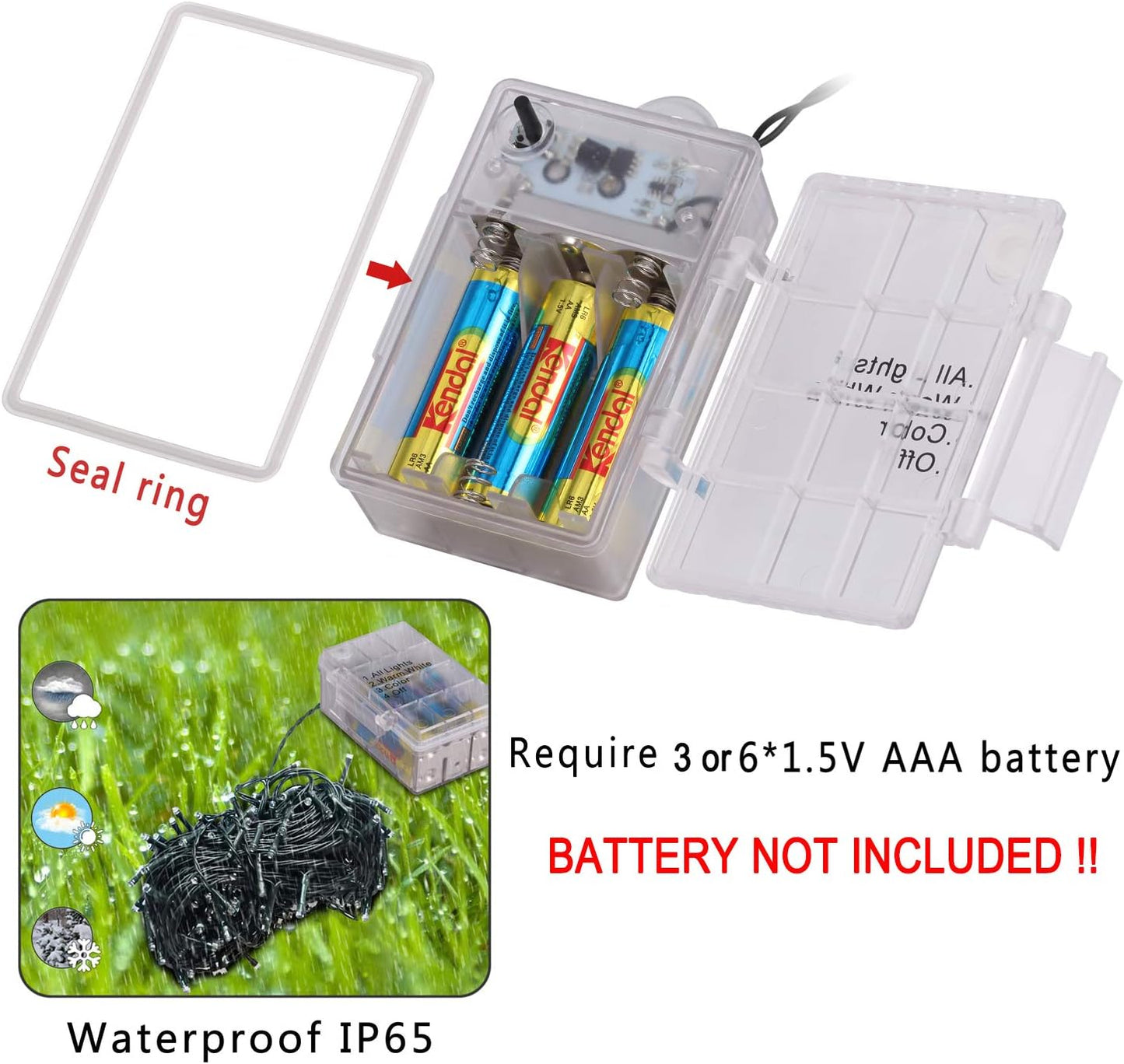 Instalatie de Craciun LED RGB si Alb Cald, cu Baterii, de 15 m, Liniara, cu Telecomanda, Impermeabile, Ajustare Luminozitate, Temporizator, pentru camera, petrecere, interior, exterior, decorare