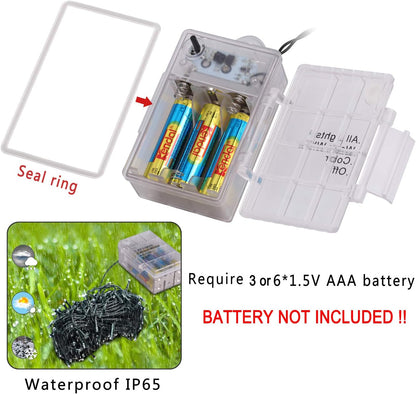 Instalatie de Craciun LED RGB si Alb Cald, cu Baterii, de 15 m, Liniara, cu Telecomanda, Impermeabile, Ajustare Luminozitate, Temporizator, pentru camera, petrecere, interior, exterior, decorare