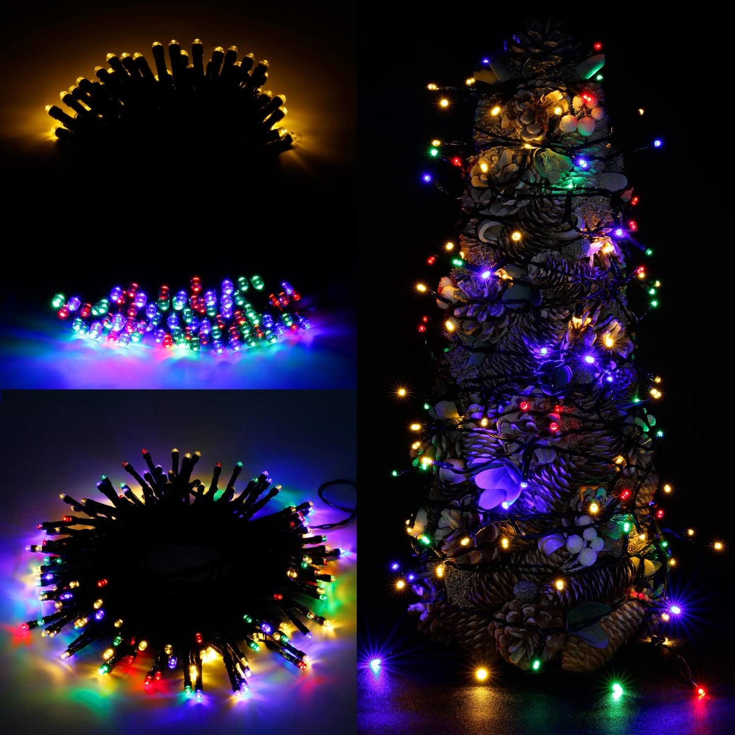 Instalatie de Craciun LED RGB si Alb Cald, cu Baterii, de 15 m, Liniara, cu Telecomanda, Impermeabile, Ajustare Luminozitate, Temporizator, pentru camera, petrecere, interior, exterior, decorare
