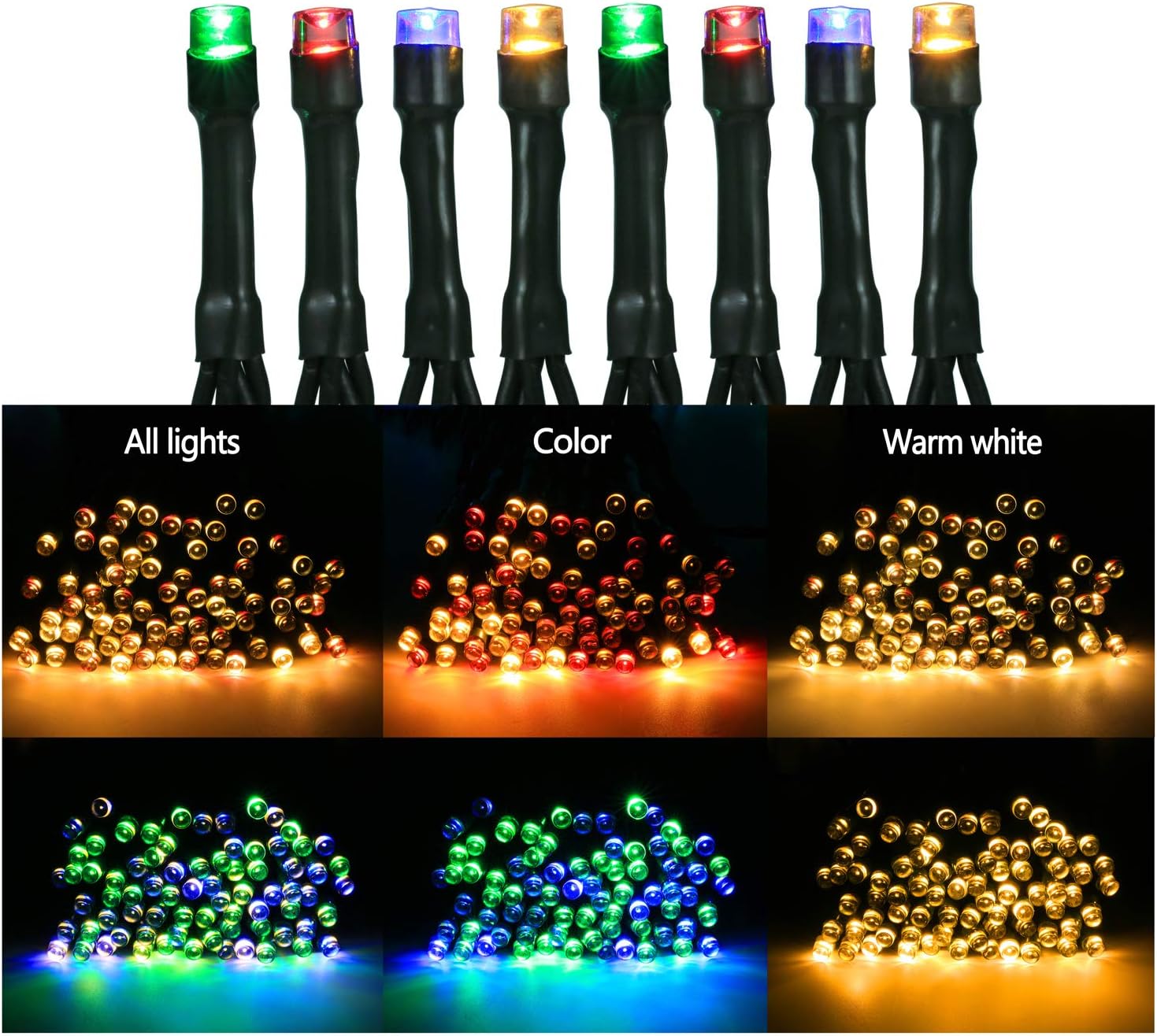 Instalatie de Craciun LED RGB si Alb Cald, cu Baterii, de 15 m, Liniara, cu Telecomanda, Impermeabile, Ajustare Luminozitate, Temporizator, pentru camera, petrecere, interior, exterior, decorare