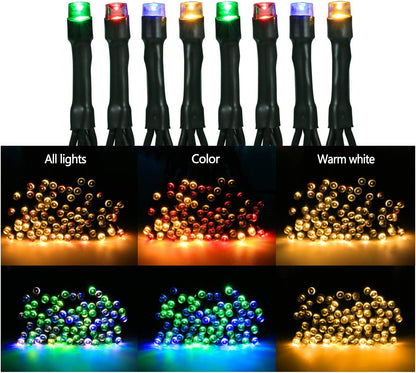 Instalatie de Craciun LED RGB si Alb Cald, cu Baterii, de 15 m, Liniara, cu Telecomanda, Impermeabile, Ajustare Luminozitate, Temporizator, pentru camera, petrecere, interior, exterior, decorare