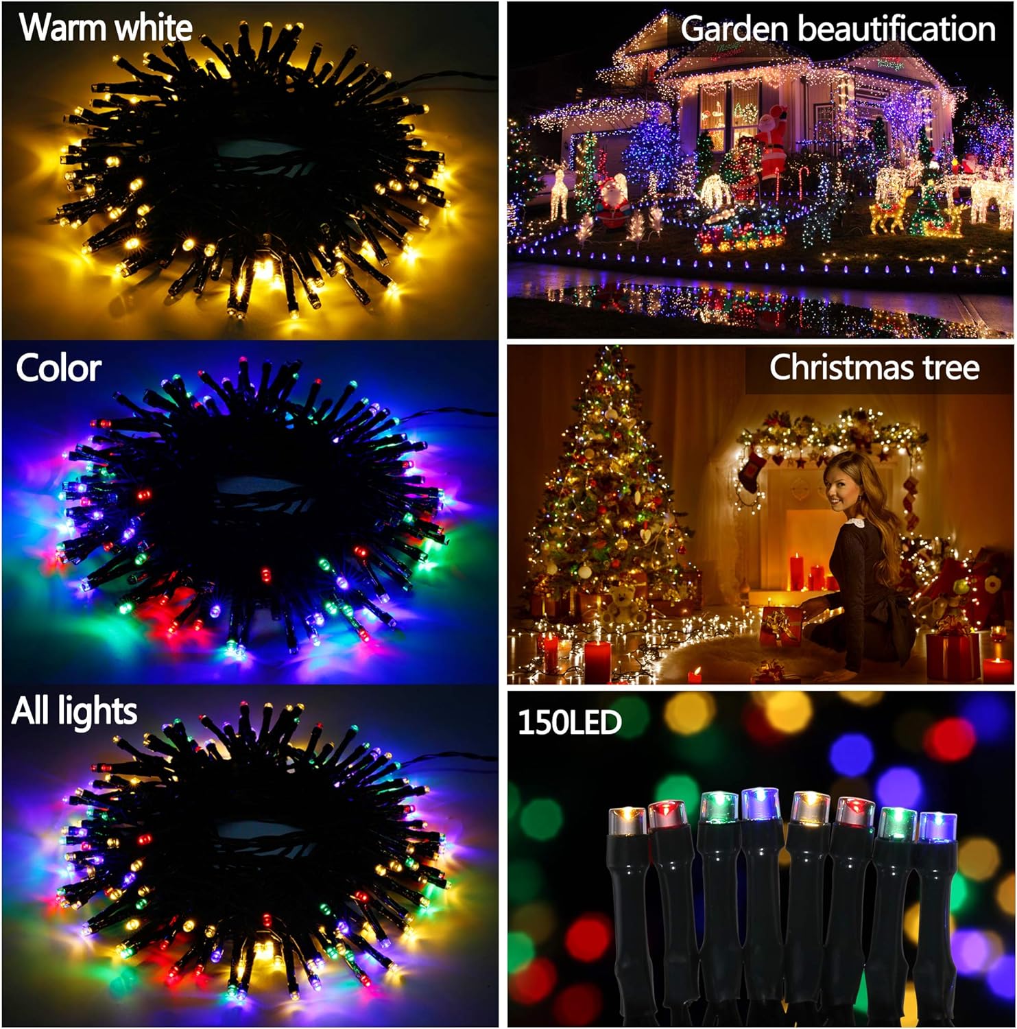 Instalatie de Craciun LED RGB si Alb Cald, cu Baterii, de 15 m, Liniara, cu Telecomanda, Impermeabile, Ajustare Luminozitate, Temporizator, pentru camera, petrecere, interior, exterior, decorare