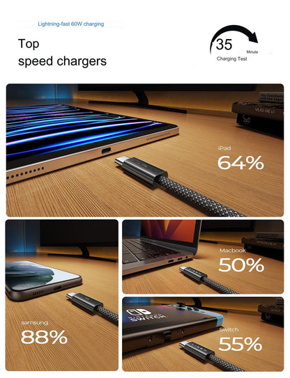 Set 4 cabluri de date si incarcare USB C la USB C, 60 W, Qwick Charge 3.0, 4 lungimi diferite, 1x 0,5m, 2x 1m, 1x 2m, compatibil cu iPhone 15 Pro Max Plus, Samsung Galaxy S23, iPad Air/Pro/Mini, Tab, Mi, Xiaomi, Huawei, OnePlus, negru