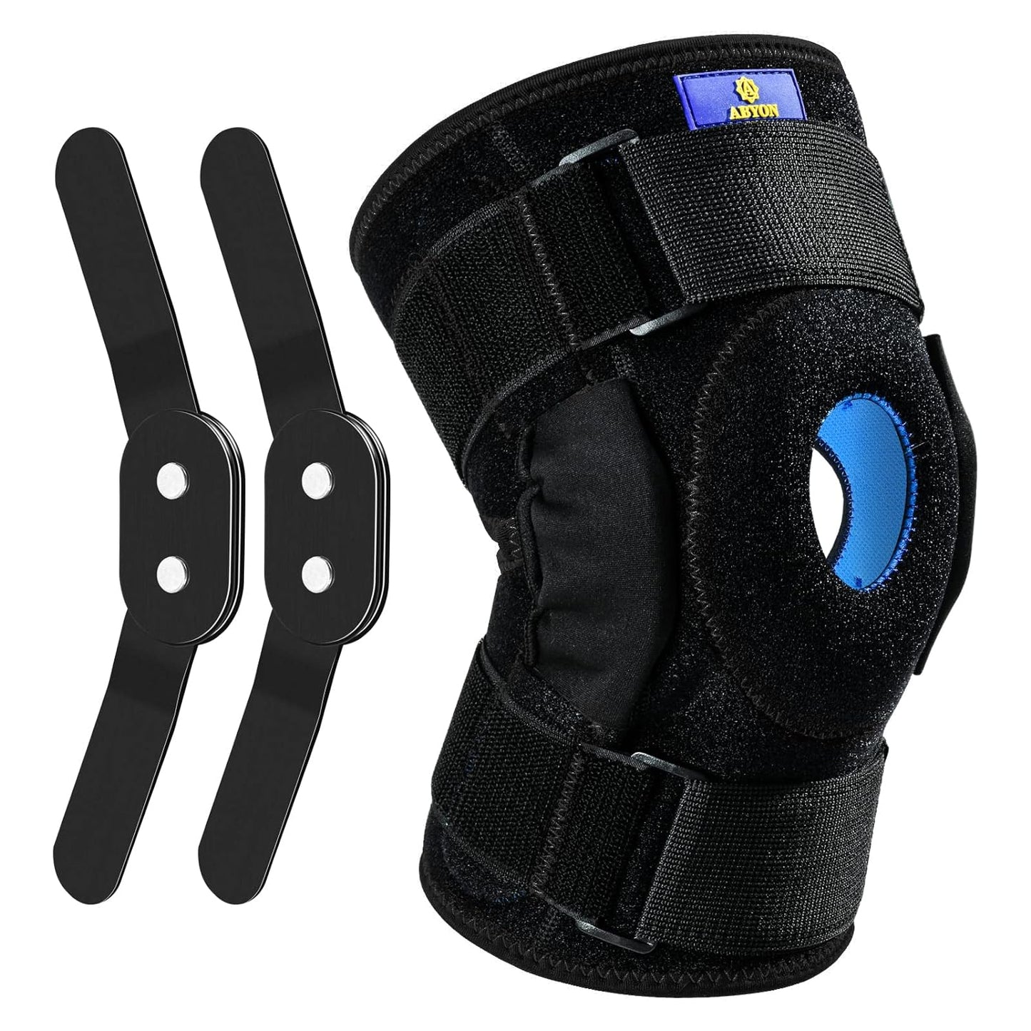 Orteza pentru genunchi ABYON cu atele laterale, suport patelar si ligamente, utilizare postoperator, luxatii, entorse, instabilitate laterala, activitati sportive