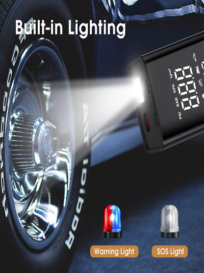 Pompa electrica, 10 bari, portabila, baterie 7800 mAh,afisaj digital LCD, Lanterna LED manometru si presetare presiune cu oprire automata, pentru masina, motocicleta, bicicleta, minge
