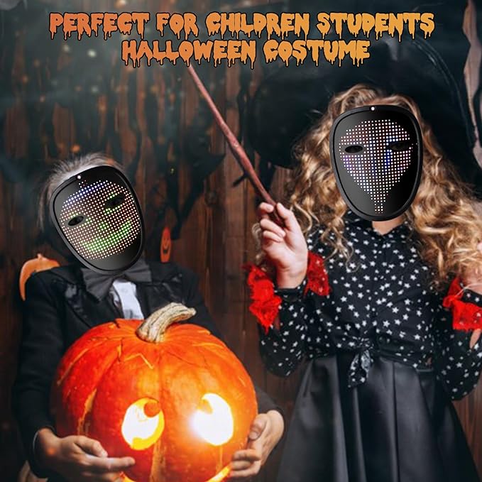 Masca Halloween LED inteligenta cu 50 de imagini, schimbare imagine prin gesturi, cu acumulator, fara fir,pentru copii, negru