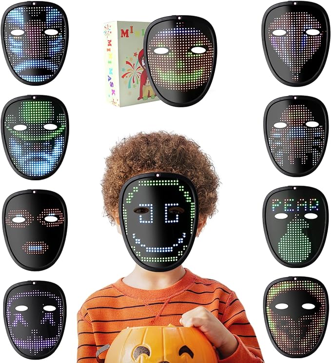 Masca Halloween LED inteligenta cu 50 de imagini, schimbare imagine prin gesturi, cu acumulator, fara fir,pentru copii, negru