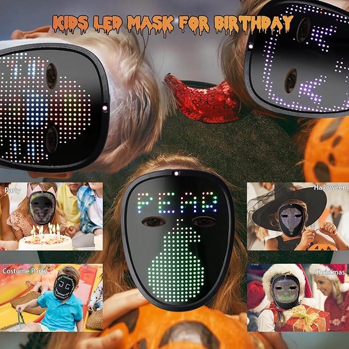 Masca Halloween LED inteligenta cu 50 de imagini, schimbare imagine prin gesturi, cu acumulator, fara fir,pentru copii, negru
