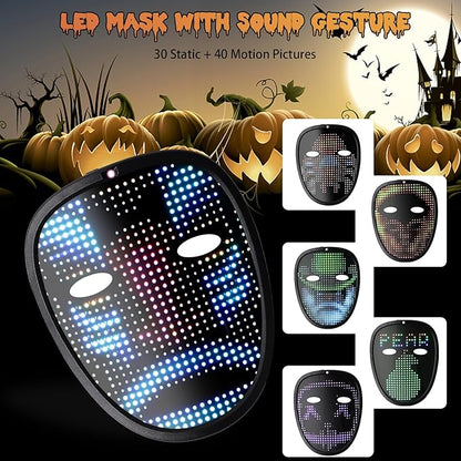Masca Halloween LED inteligenta cu 50 de imagini, schimbare imagine prin gesturi, cu acumulator, fara fir,pentru copii, negru