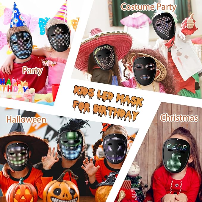 Masca Halloween LED inteligenta cu 50 de imagini, schimbare imagine prin gesturi, cu acumulator, fara fir,pentru copii, negru